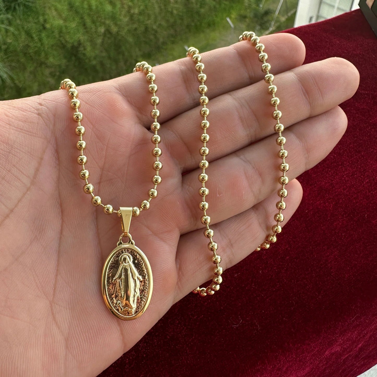 Cadena Militar Mediana 65cm + Dije Virgen Milagrosa