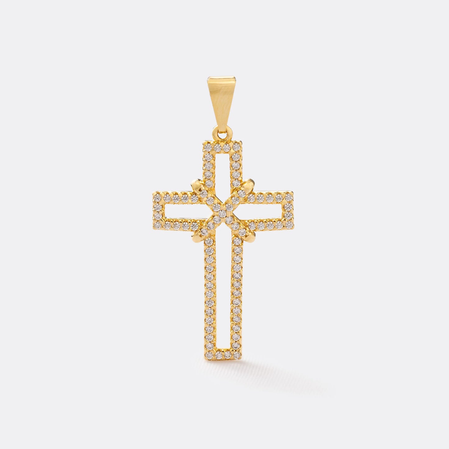 Cadena Escalera delgada 65Cm + Cruz Silueta circonias 3.5 cms